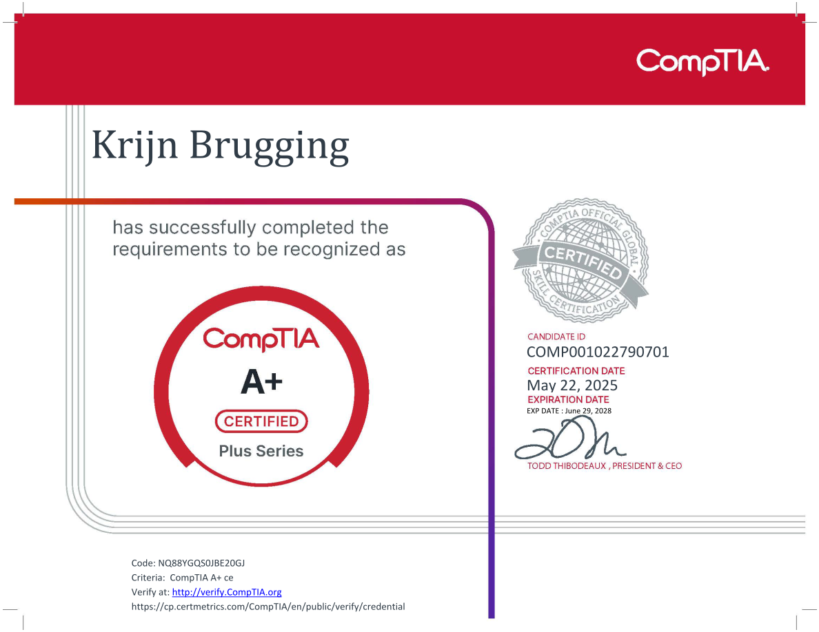 CompTIA A+ certificate