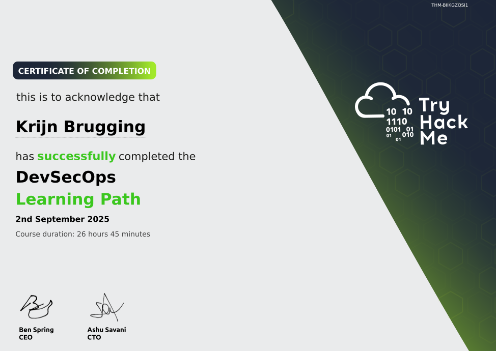 TryHackMe DevSecOps certificate